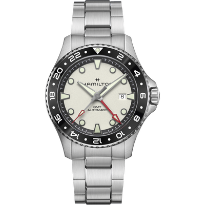 Men’s automatic watch Hamilton Khaki Navy H82555150 GMT 43mm – Sapphire, 300 m, 80h power reserve, steel bracelet