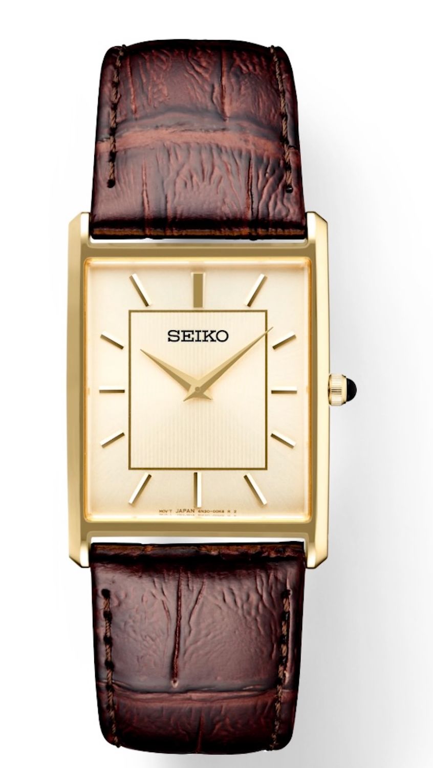 unisex quartz watch Seiko Essentials SWR064 27.9mm – Leather strap, rectangular style