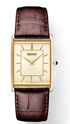 unisex quartz watch Seiko Essentials SWR064 27.9mm – Leather strap, rectangular style