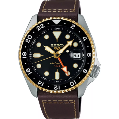 Men’s Automatic Seiko 5 Sports SSK036K1 GMT 42.5mm – Hardlex, 100 m, 41h power reserve, leather strap
