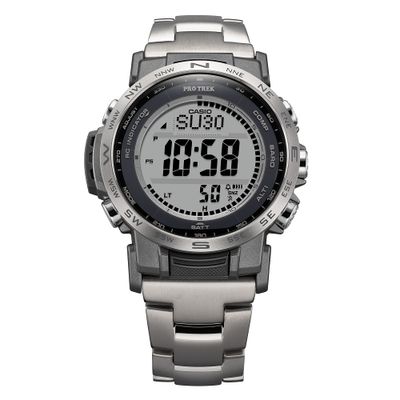 Men’s Solar radiocontrol Watch Casio Pro Trek PRW-35TLD-7JF JDM 44.6mm – Sapphire, 100 m, triple sensor, titanium band Japan Domestic Market