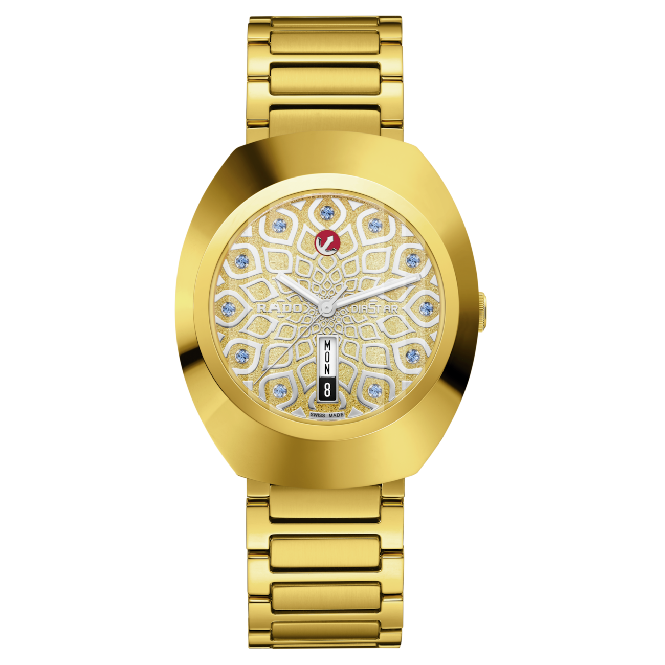 Unisex automatic watch Rado DiaStar Original R12161643 38mm – Sapphire, 100 m, 80 h power reserve, steel bracelet, gold details, blue zirconia