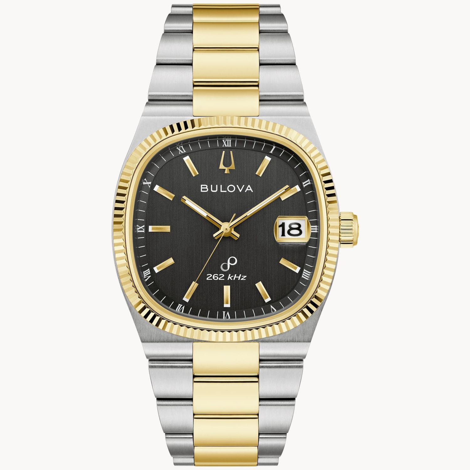 Bulova Super Seville 98B458 unisex watch, 38 mm, high-precision HPQ 262 kHz quartz movement, anti-reflective sapphire crystal, steel strap