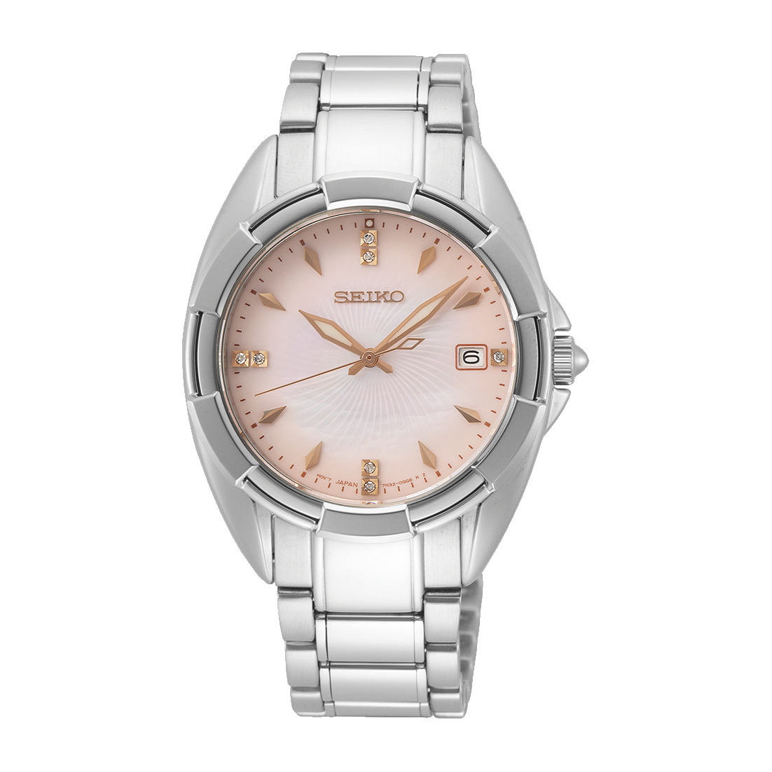 Seiko Diamonds Accent SKK725P1 women&#39;s quartz watch, 33.6 mm, 100 m WR, sapphire crystal, steel strap