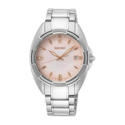 Seiko Diamonds Accent SKK725P1 women&#39;s quartz watch, 33.6 mm, 100 m WR, sapphire crystal, steel strap