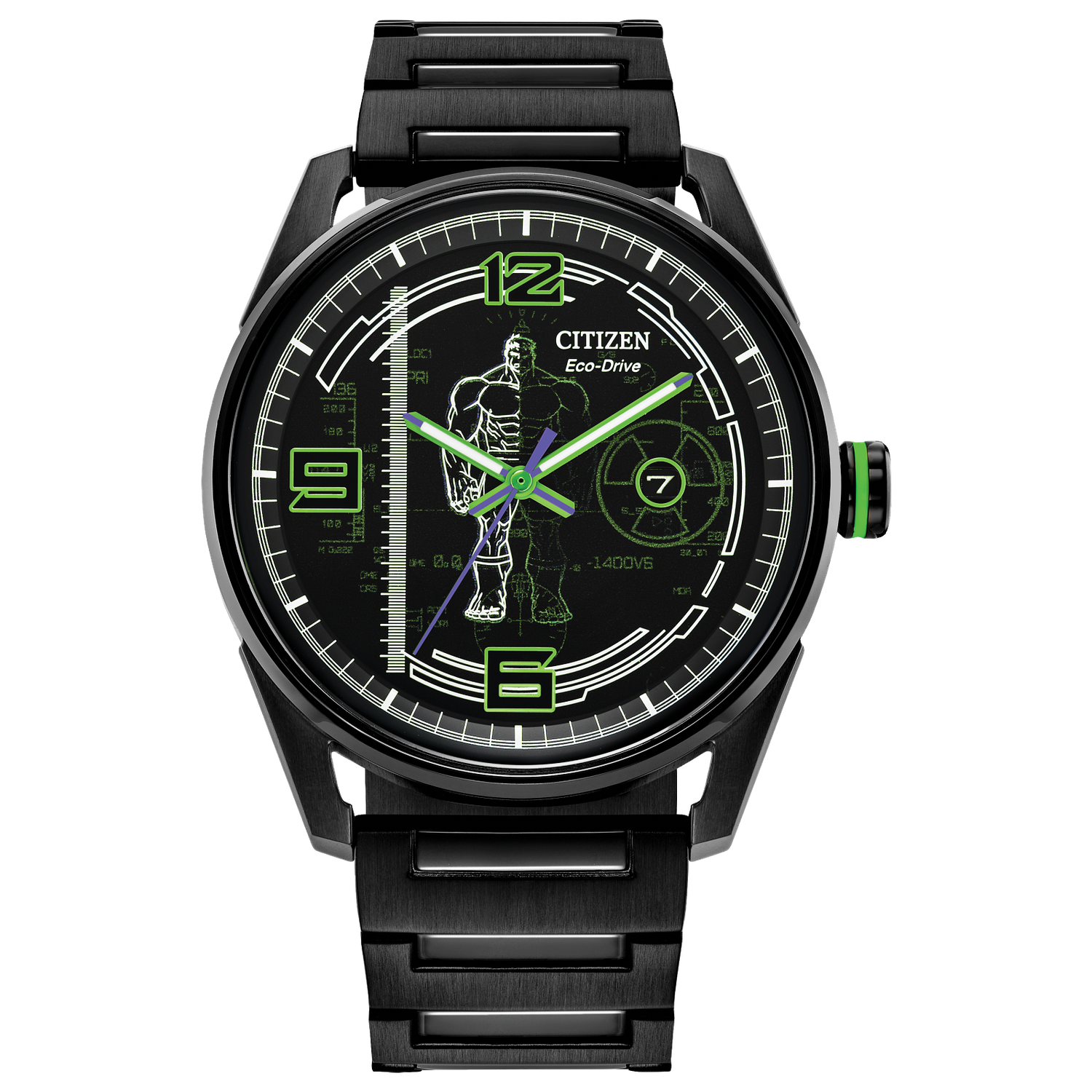 Citizen Eco-Drive Marvel Hulk BM7675-57W Special Edition 42mm 100m WR solar-powered watch with steel strap and Eco-Drive movement (powered by light or solar energy)