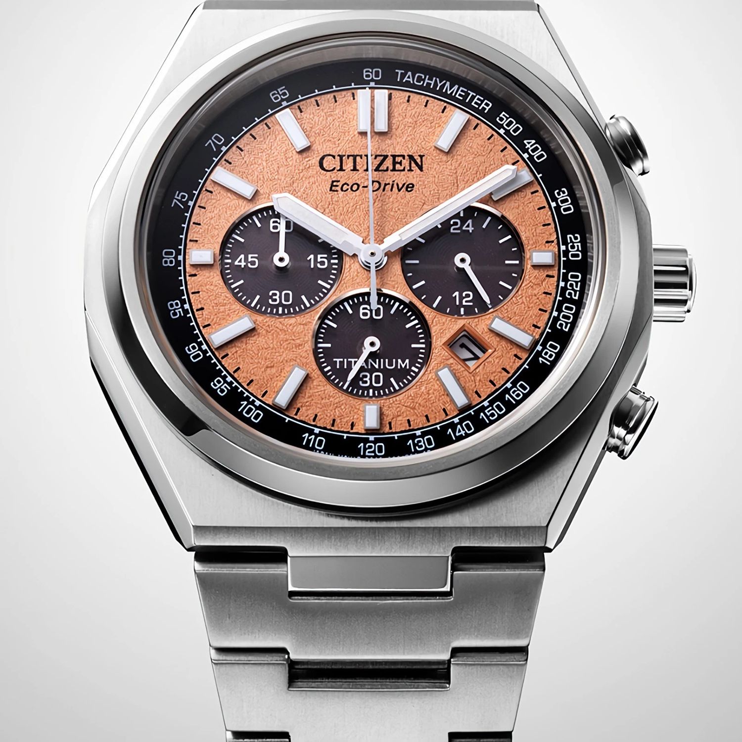 Citizen ZENSHIN Sport Luxury Super Titanium Panda Men&#39;s Chronograph Watch CA4610-85Z 42.5mm 100m WR sapphire crystal titanium strap and case Eco-Drive movement (powered by solar energy or light)