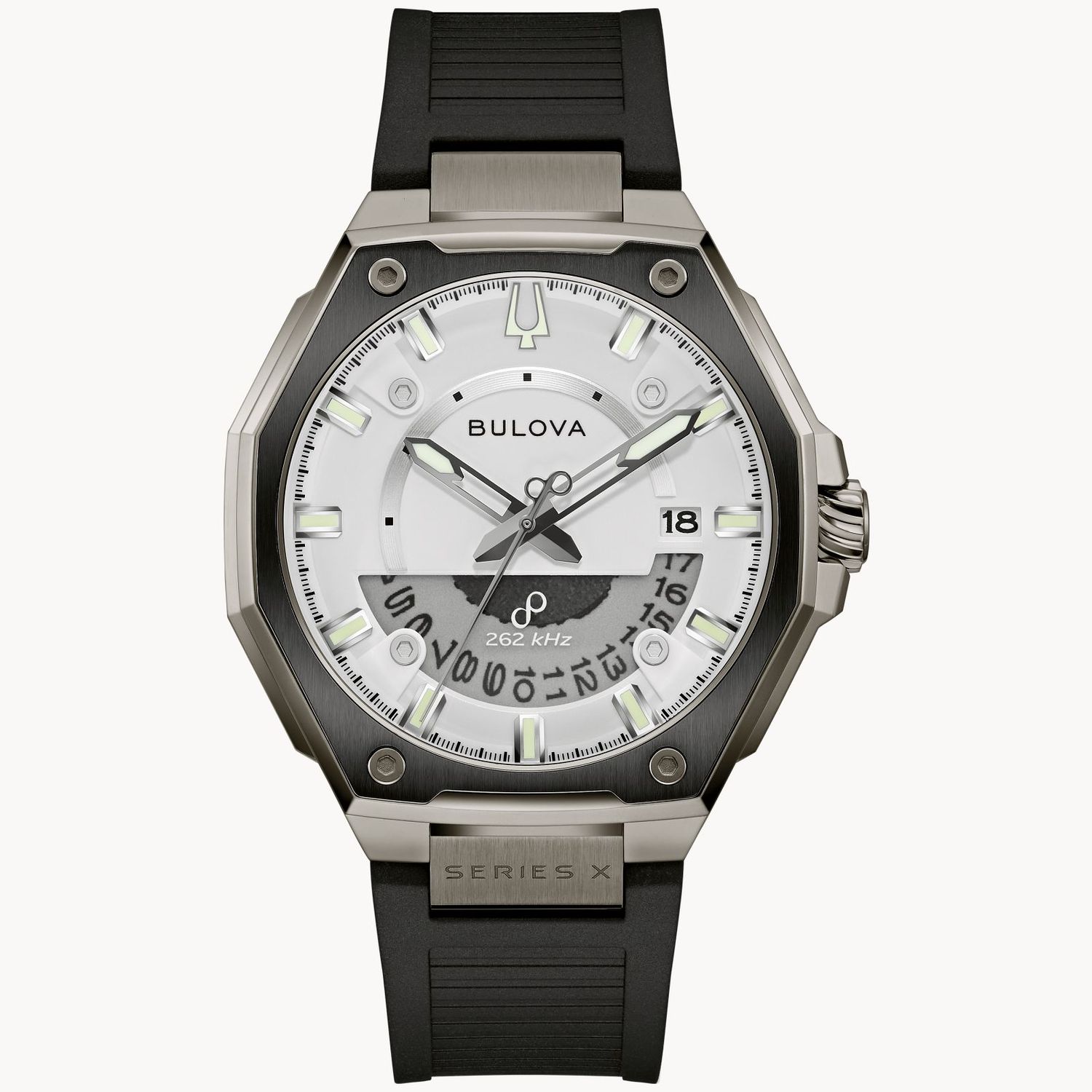 Bulova X-Series Precisionist men&#39;s watch 98B457 HPQ movt. 262 kHz 42 mm 100 m WR anti-reflective sapphire crystal Super-Luminova rubber strap