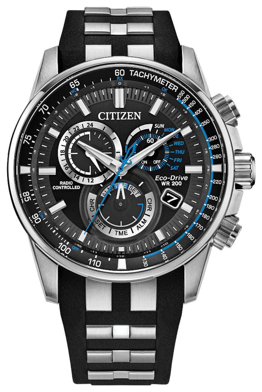 Citizen PCAT SPORT radio-controlled sundial watch CB5970-02H 43 mm 200 m WR sapphire crystal polyurethane and steel strap Eco-Drive movement (powered by solar energy or light)