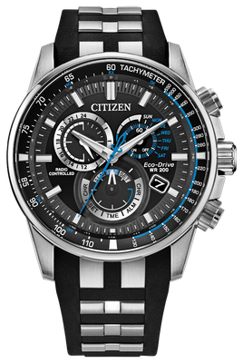 Citizen PCAT SPORT radio-controlled sundial watch CB5970-02H 43 mm 200 m WR sapphire crystal polyurethane and steel strap Eco-Drive movement (powered by solar energy or light)
