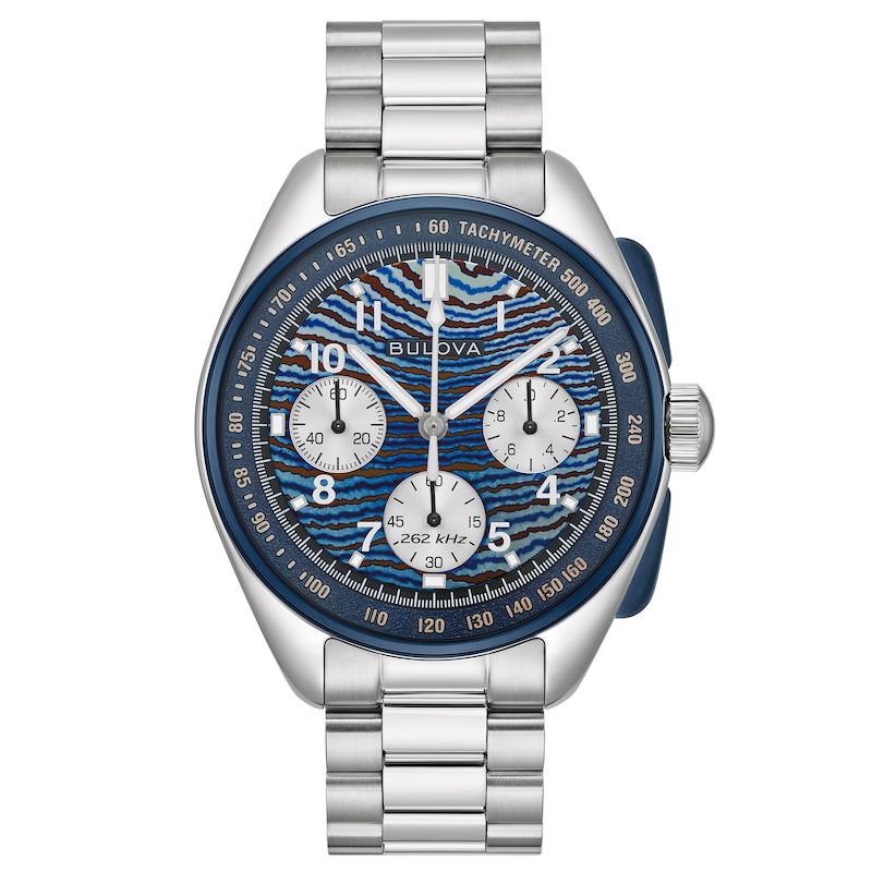 Bulova 98A329 Men&#39;s Chronograph Watch Lunar Pilot Chronograph Timascus Dial 150th Anniversary Limited Edition Men&#39;s Watch 43.5mm Thiago Rosinhole ‘Budii’ Sapphire Crystal High Precision Quartz Movement 262 kHz