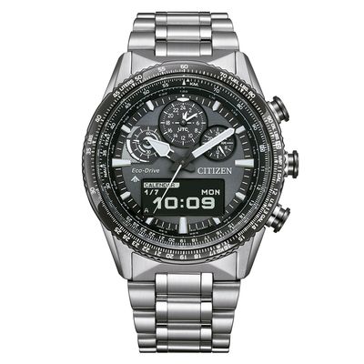 Citizen Promaster SkyHawk JV2006-55H 43mm 200m WR sapphire crystal Dual Time steel strap Eco-Drive movement (powered by solar energy or light)
