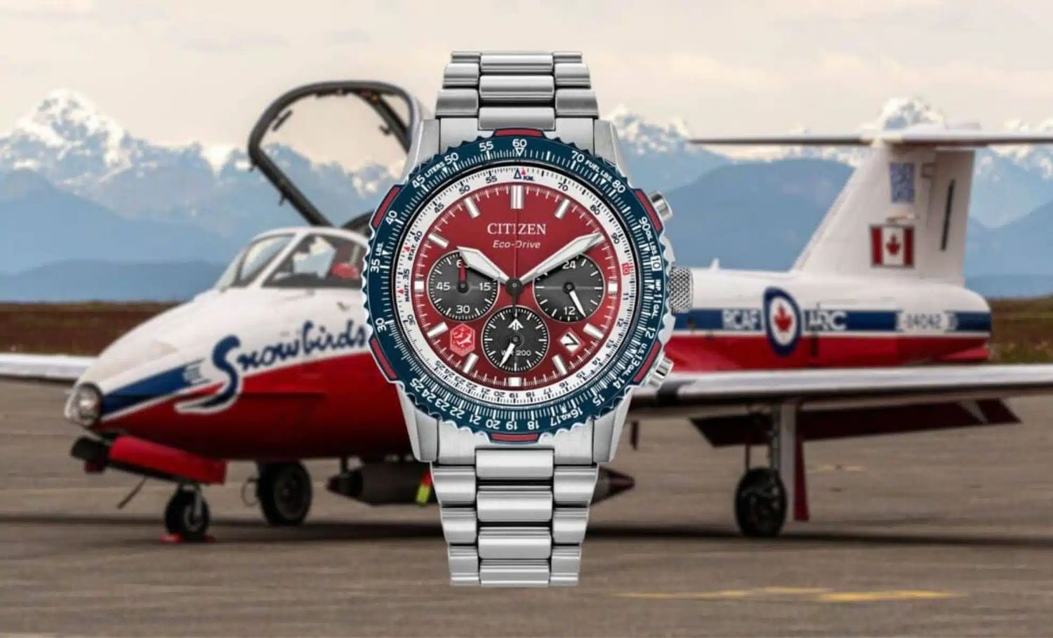 Citizen Eco-Drive Promaster Navihawk Snowbirds CA4668-51X solar chronograph watch, 40 mm, 200 m WR, sapphire crystal, steel strap, EcoDrive movement (powered by solar energy or light)