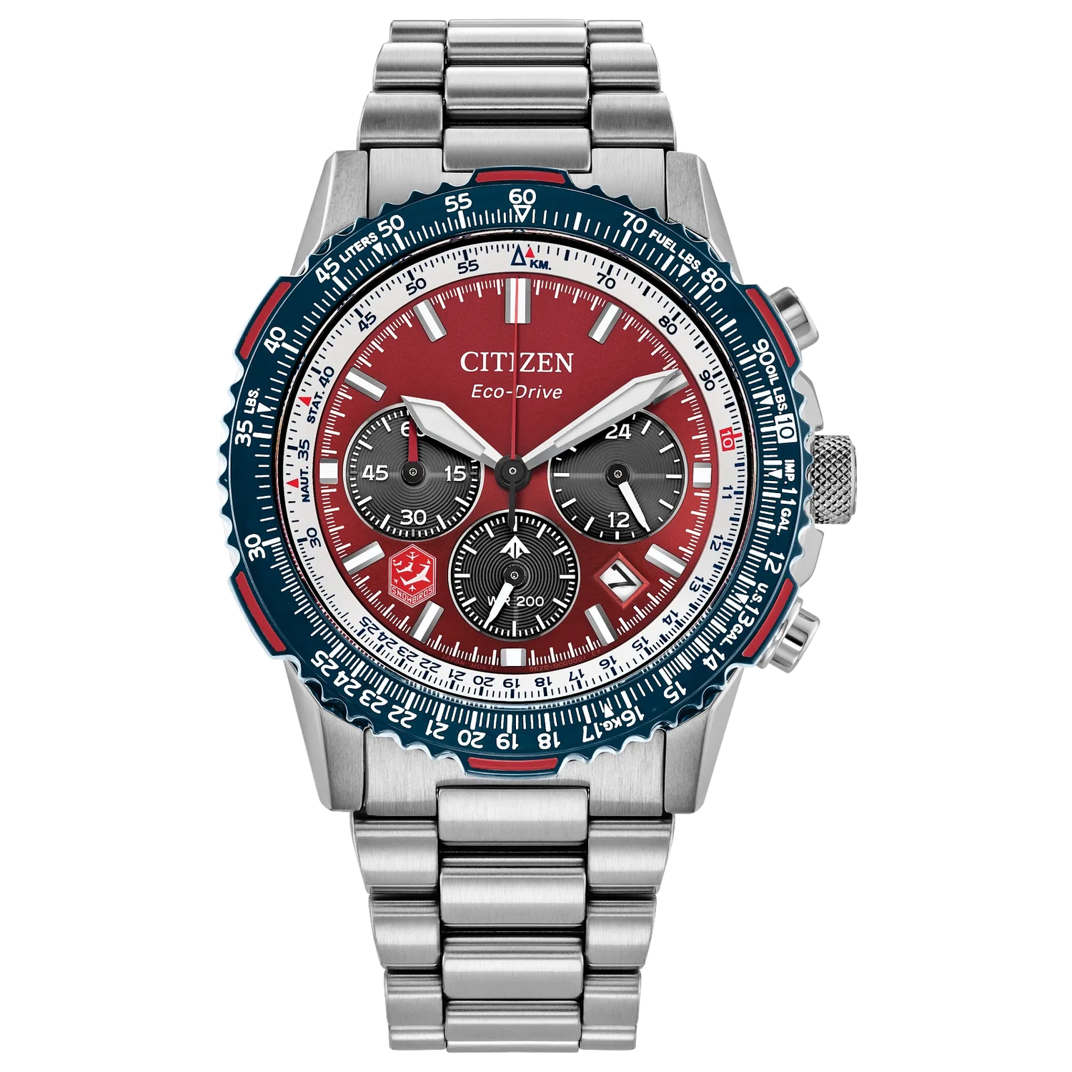 Citizen Eco-Drive Promaster Navihawk Snowbirds CA4668-51X solar chronograph watch, 40 mm, 200 m WR, sapphire crystal, steel strap, EcoDrive movement (powered by solar energy or light)