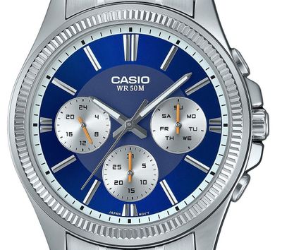 Reloj deportivo hombre Casio Enticer MTP-1375D-2a1 dial negro correa de acero resistente al agua 50m