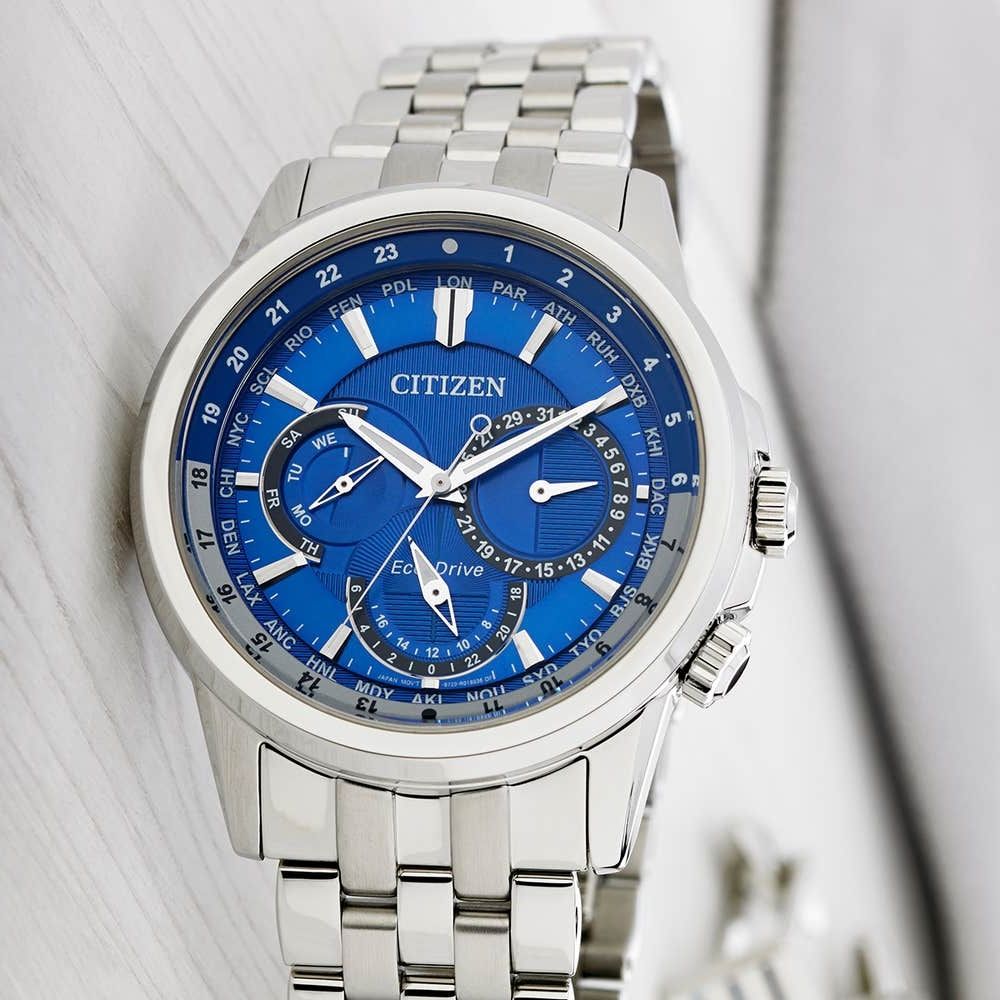 Citizen Eco-Drive Calendrier BU2021-51L 44mm 100m WR steel strap watch with Eco-Drive movement (powered by solar energy or light)
