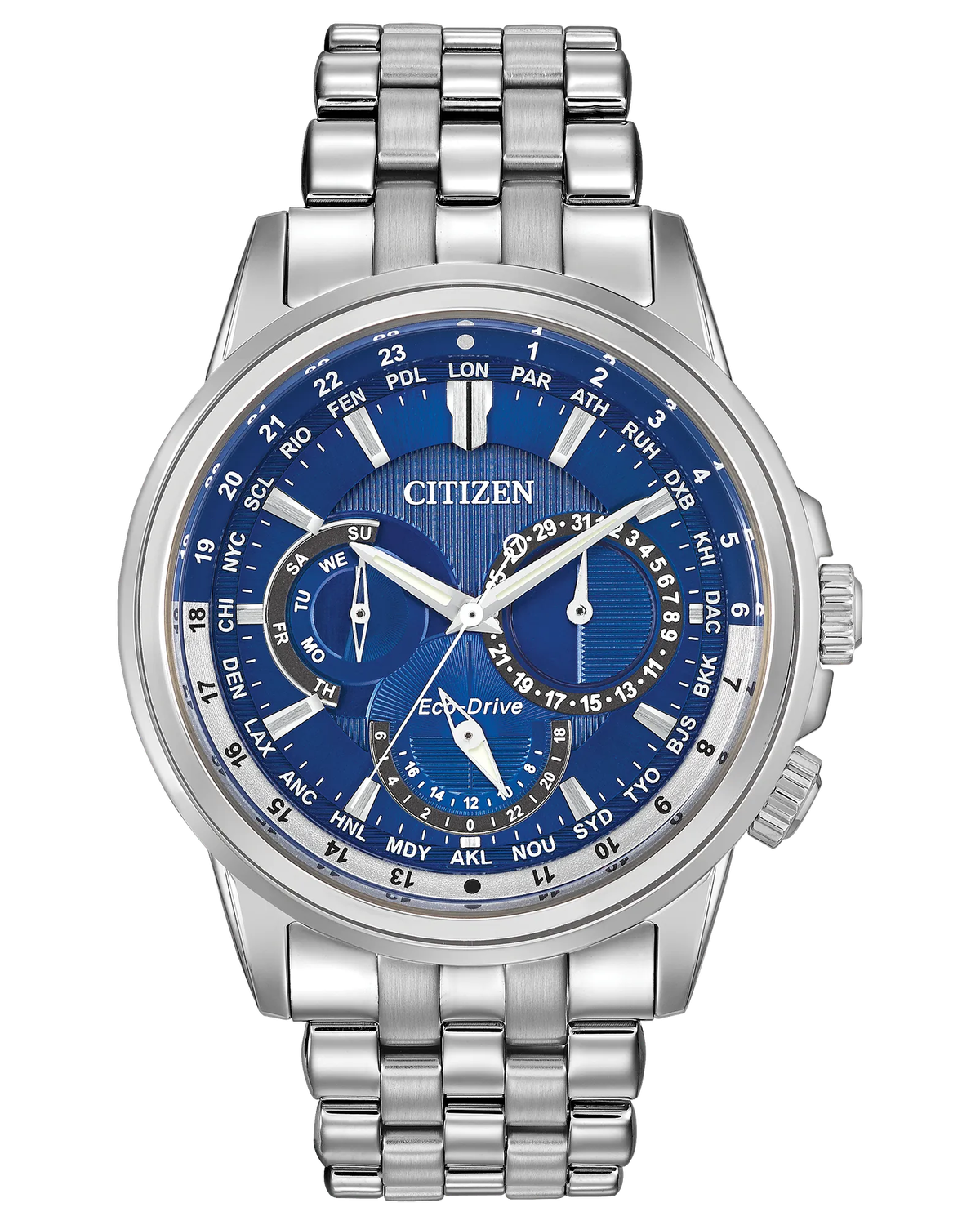 Citizen Eco-Drive Calendrier BU2021-51L 44mm 100m WR steel strap watch with Eco-Drive movement (powered by solar energy or light)