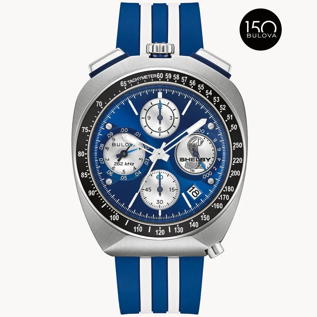 Bulova Racer Shelby Limited Edition Chronograph Men&#39;s Watch 98B452 43mm 262 kHz High-precision quartz Anti-reflective sapphire crystal 50m WR Silicone strap