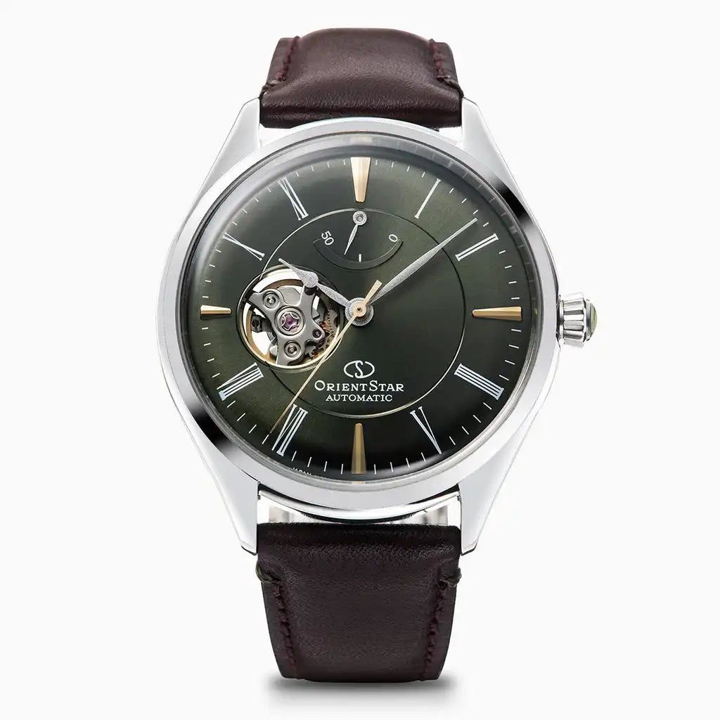 Orient Star RK-AT0202E​ JDM automatic men&#39;s watch Semi Skeleton green dial 40.4mm leather band 50h POWER RESERVE 50m water resist Japan Domestic Market
