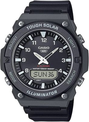 Casio men&#39;s solar watch AQ-S820W-1AJF JDM 52.2 mm × 46.6 mm × 13.8 mm World Time 100m resin strap neon-coated hands and markers JDM (Japanese domestic market)
