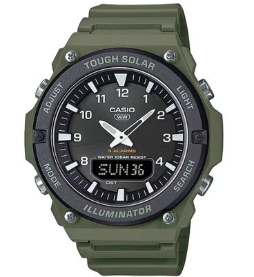 Casio men&#39;s solar watch AQ-S820W-3BJF JDM 52.2 mm × 46.6 mm × 13.8 mm World Time 100m resin strap neon-coated hands and markers JDM (Japanese domestic market)