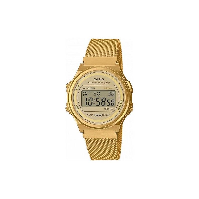 Casio A171WEMG-9A Gold Vintage Unisex Retro Digital Watch with Alarm, Stopwatch, and Water Resistant