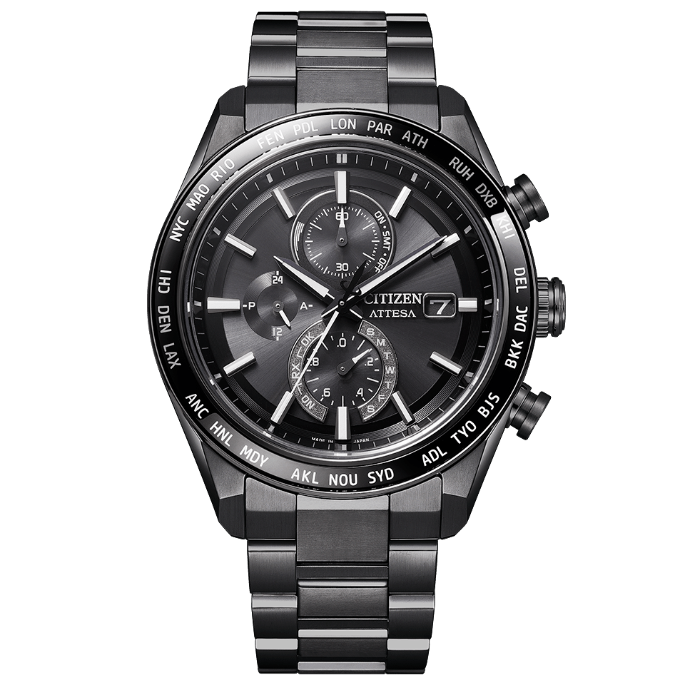 Citizen Attesa ACT Line/Black Titanium Solar-Powered Men&#39;s Watch AT8294-59E JDM 42 mm – Sapphire, 100 m, 1/20 s chronograph, Made in Japan JDM (Japanese domestic market) Eco-Drive movement (powered by solar energy or light)