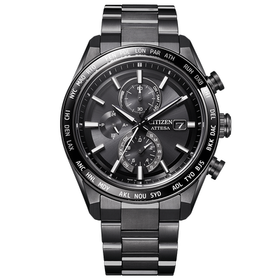 Citizen Attesa ACT Line/Black Titanium Solar-Powered Men&#39;s Watch AT8294-59E JDM 42 mm – Sapphire, 100 m, 1/20 s chronograph, Made in Japan JDM (Japanese domestic market) Eco-Drive movement (powered by solar energy or light)