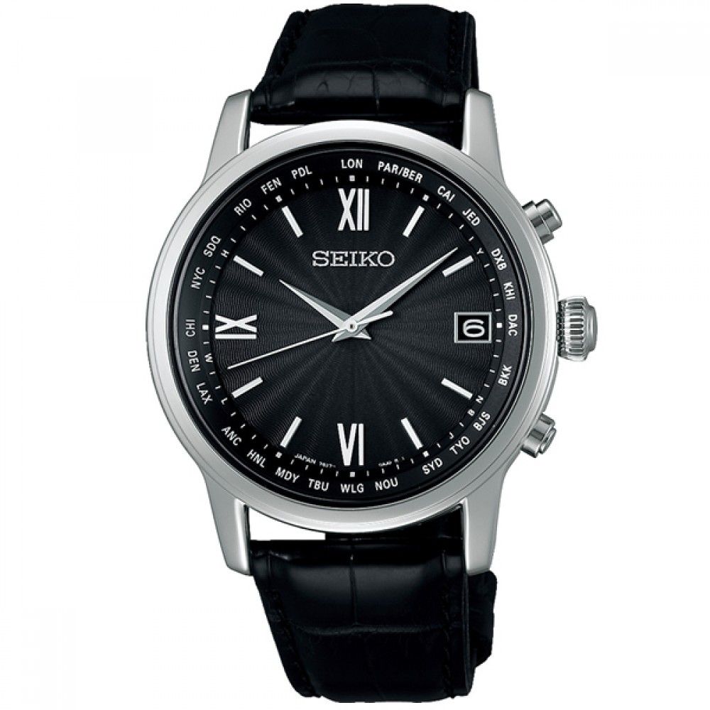 Seiko Brightz SAGZ105 JDM men&#39;s solar radio-controlled titanium watch 38.5mm 100m WR Anti-reflective sapphire crystal Crocodile leather strap Made in Japan JDM (Japanese domestic market)