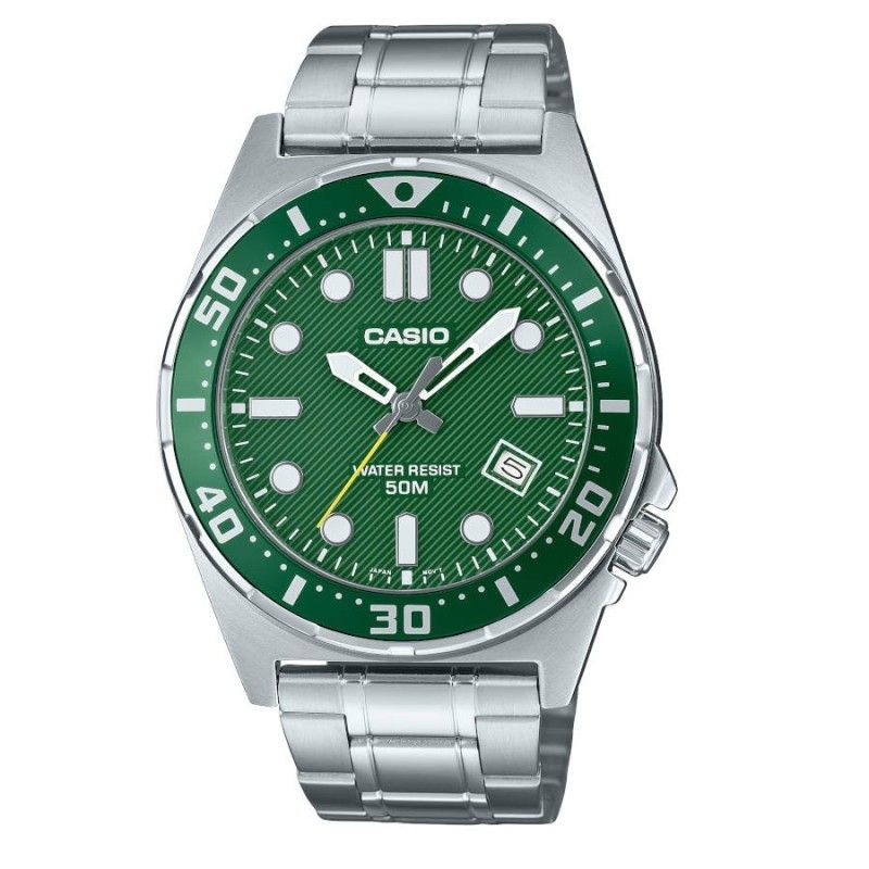 Casio MTD-135D-3A – Reloj deportivo de acero con esfera verde resistente al agua 100m