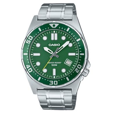 Casio MTD-135D-3A – Reloj deportivo de acero con esfera verde resistente al agua 100m