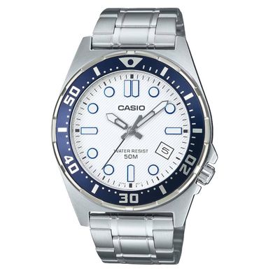 Casio MTD-135D-7A – Reloj deportivo de acero con esfera blanca resistente al agua 100m