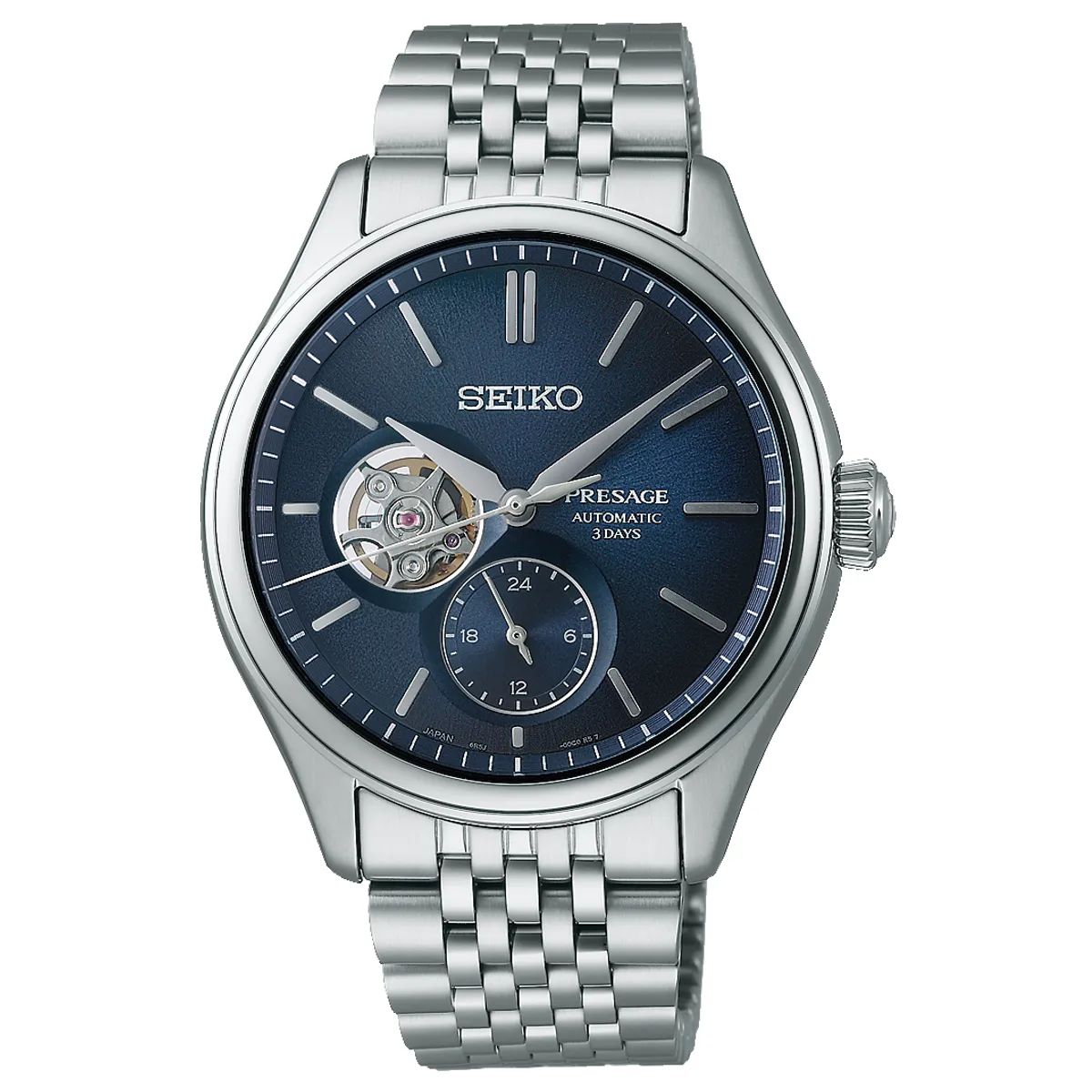 Seiko Presage SARJ011 automatic watch for men Aiiro Blue Open Heart JDM 40.2mm sapphire crystal 6R5J 100m WR made in Japan JDM (Japanese domestic market)