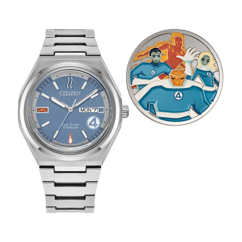 Citizen Marvel The Fantastic 4 AW0131-66W 39 mm men&#39;s solar titanium watch – Sapphire, 100 m, Super Titanium case and strap, Eco-Drive movement (powered by solar energy or light)