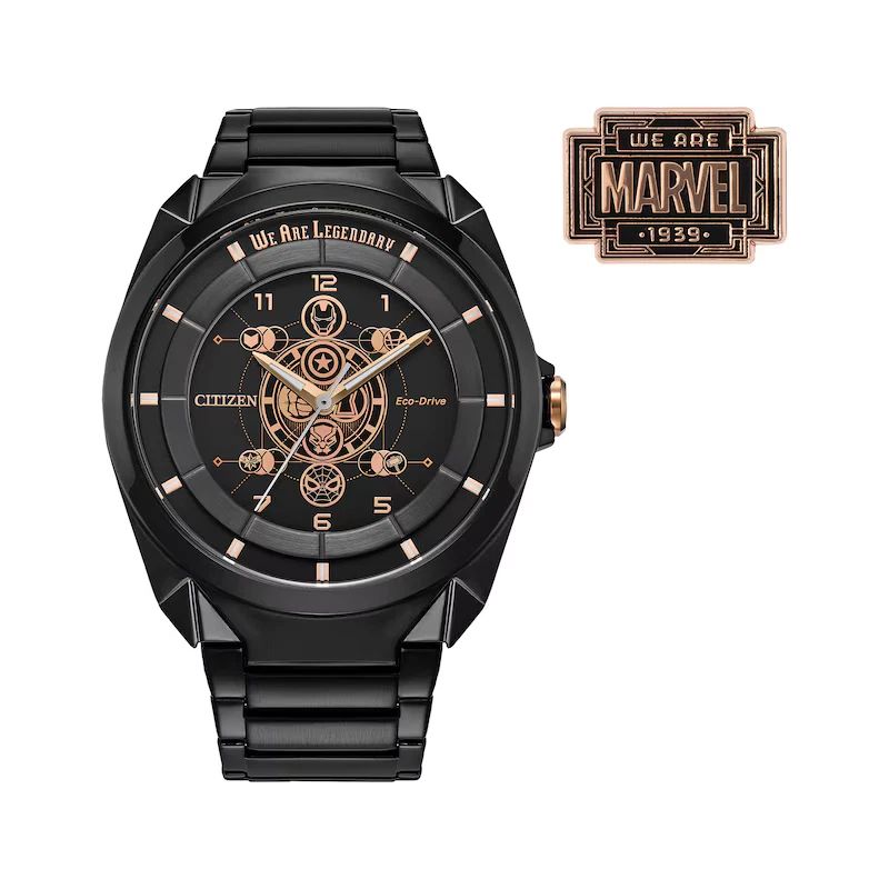 Citizen Marvel Legends 85th Anniversary AW2085-61W Men&#39;s Solar Watch 42.5 mm – Black IP, 50 m, steel bracelet, Eco-Drive movement (powered by solar energy or light)