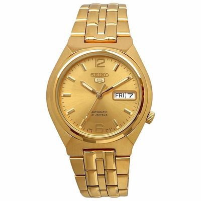 Men’s automatic watch Seiko 5 SNKL64K1 37mm – 30 m, gold stainless steel bracelet