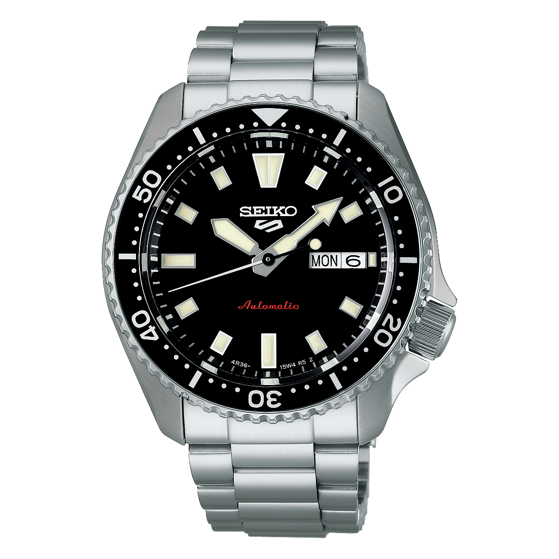 Men’s automatic Seiko 5 Sports SRPL85K1 42.5 mm – Hardlex, 100 m, steel bracelet
