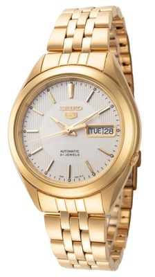 Men’s automatic Seiko 5 SNKL26K1 38 mm 30 m water-resistant, gold-tone steel bracelet calibre 7S26