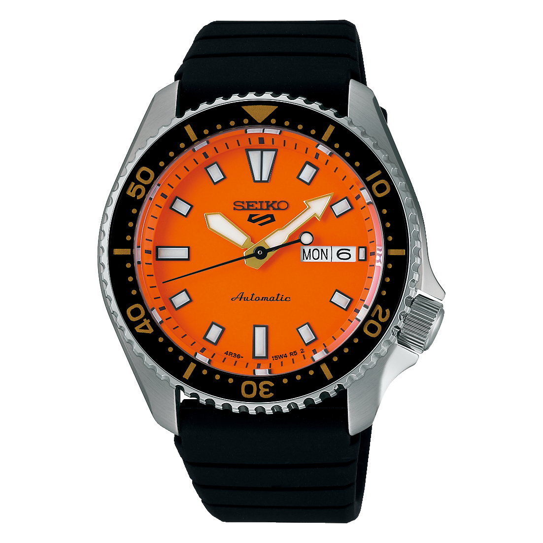 Men’s automatic watch Seiko 5 Sports SKX Series SRPL89K1 “Orange Blaze” 42.5 mm – Orange dial, 100 m, rubber strap
