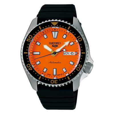 Men’s automatic watch Seiko 5 Sports SKX Series SRPL89K1 “Orange Blaze” 42.5 mm – Orange dial, 100 m, rubber strap
