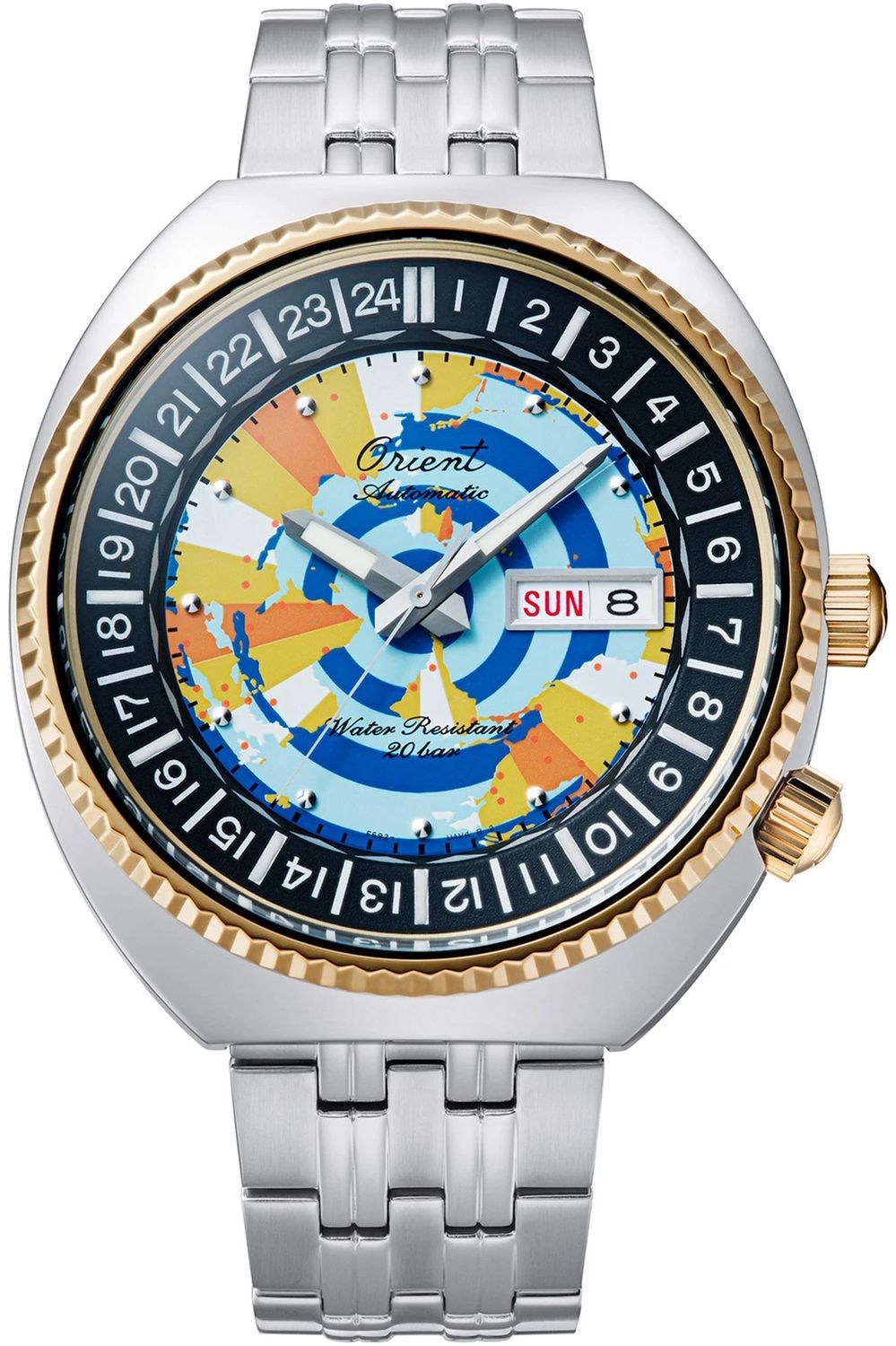 Orient World Map Revival 1969 RA-AA0E08Y Men&#39;s Automatic Watch 43.5mm Limited Edition 75th Anniversary 200m WR Steel Strap