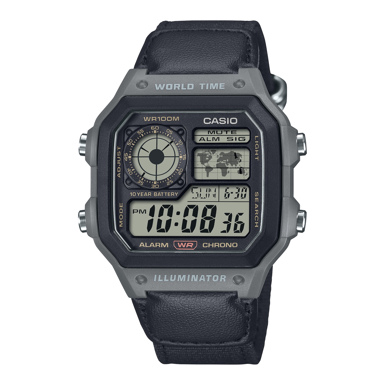 Casio Sports Casino Royale AE-1200WHUB-8A Men's Sports Watch 100m WR World Time 45 × 42.1 × 12.5 mm 10-year battery leather and cloth band