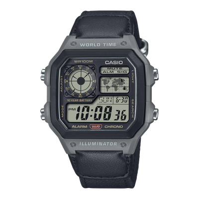 Casio Sports Casino Royale AE-1200WHUB-8A Men's Sports Watch 100m WR World Time 45 × 42.1 × 12.5 mm 10-year battery leather and cloth band