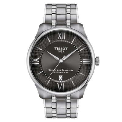 automatic men's watch Tissot Chemin Des Tourelles Powermatic 80 T139.407.11.068.00 42 mm 50m WR anti-reflective sapphire crystal steel strap 80h power reserve