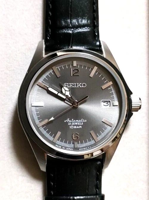 Seiko Tic Tac Gray Sunburst SZSB007JDM Limited Edition 35th Anniversary 40mm 100m WR automatic watch for men with leather strap. Made in Japan. JDM (Japanese domestic market).