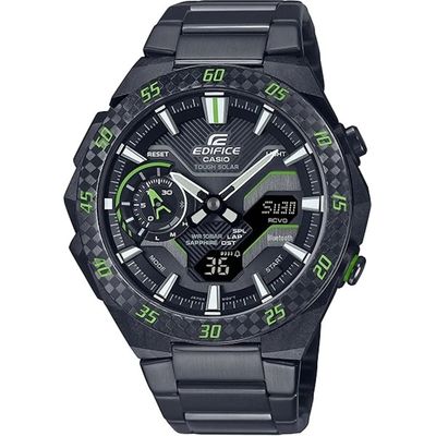 Casio Edifice ECB-2200YRC-1A3JF JDM CARBON WINDFLOW 48.2mm 100m WR Mobile Link Bluetooth Solar Watch Sapphire crystal with anti-reflective coating on the inside JDM (Japanese domestic market)
