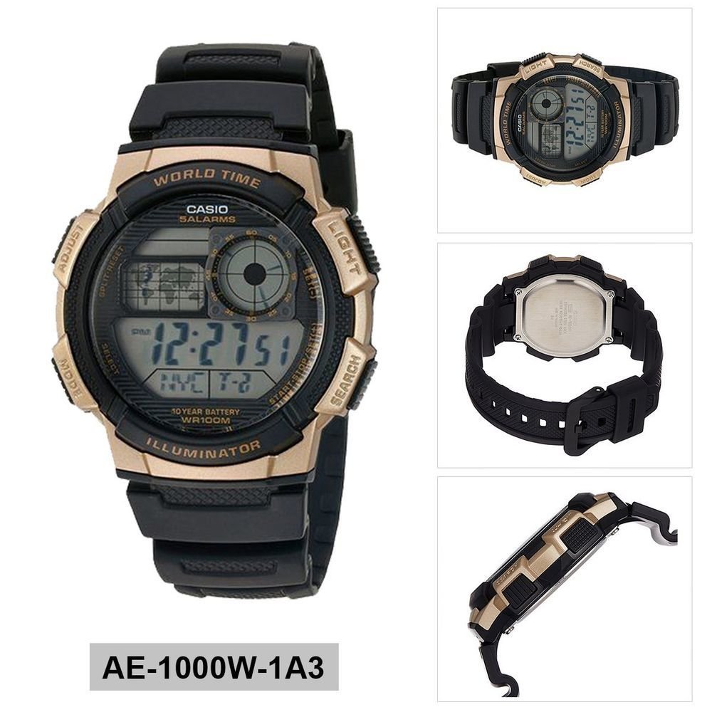 Reloj Casio Digital AE-1000W-1A3 men's watch resin strap - world time -  alarm - led light