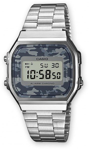 Reloj digital retro CASIO Camouflage A168WEC-1e plateado alarma y LUZ LED