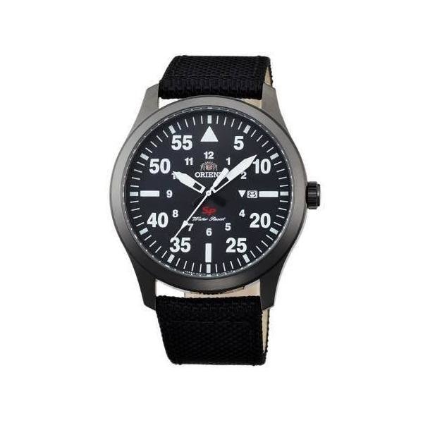 Reloj Orient Sp Military FUNG2003B dial negro 42mm cuarzo - correa de tela