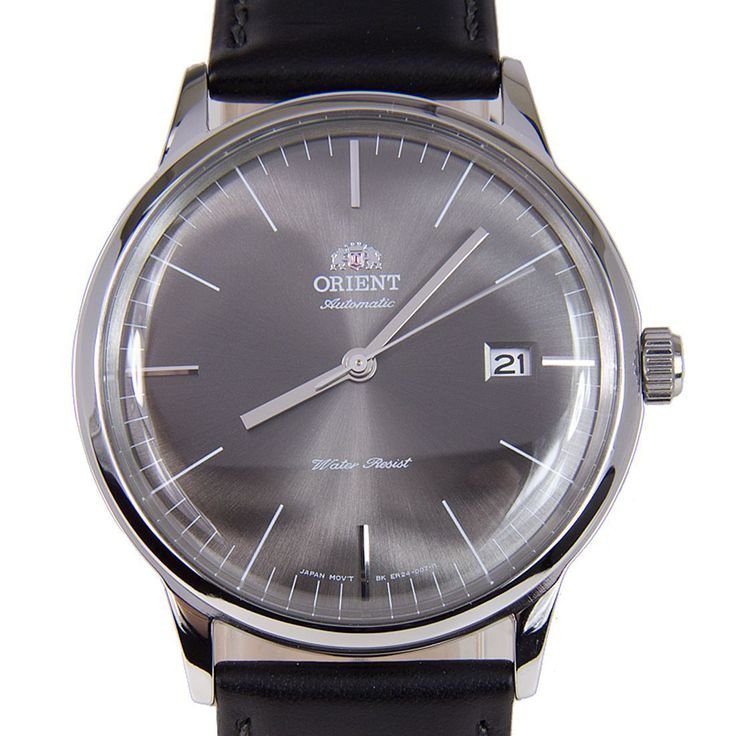 Men's automatic watch ORIENT BAMBINO FAC0000CA gray dial 40.5mm black leather strap (manual winding allowed)